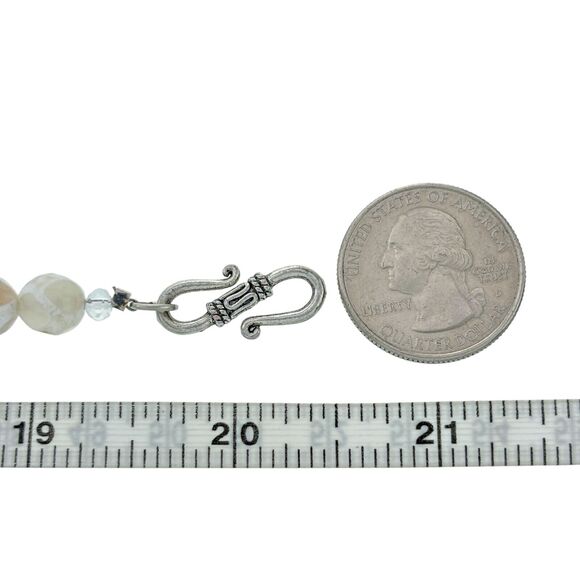 Sterling Silver 925 8mm Faceted White Patterned Agate Stone Bead Necklace 20.5" - Picture 5 of 5
